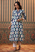 Women Blue Ethnic Motifs Printed Cotton Straight Kurta